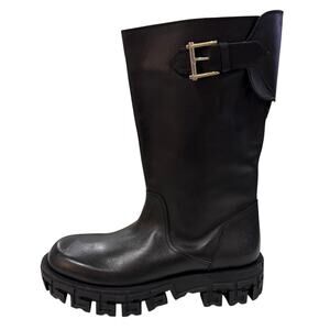 *DS26 VERSACE Men's Leather Motorcycle Boots Black Size IT43/US10